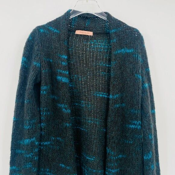 Elsamanda Size Large Made in Italy Blue & Black Mohair Wool Cardigan Sweater - Picture 2 of 10